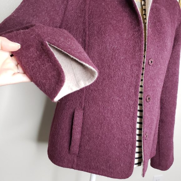 Overland Cordilla Alpaca Wool Blend Short Maroon Snap Button Coat Pocket Jacket - Picture 5 of 8